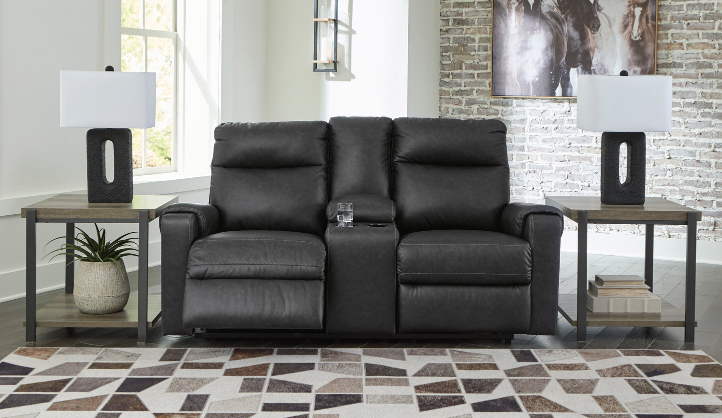 Axtellton DBL REC PWR Loveseat w/Console-Carbon Color