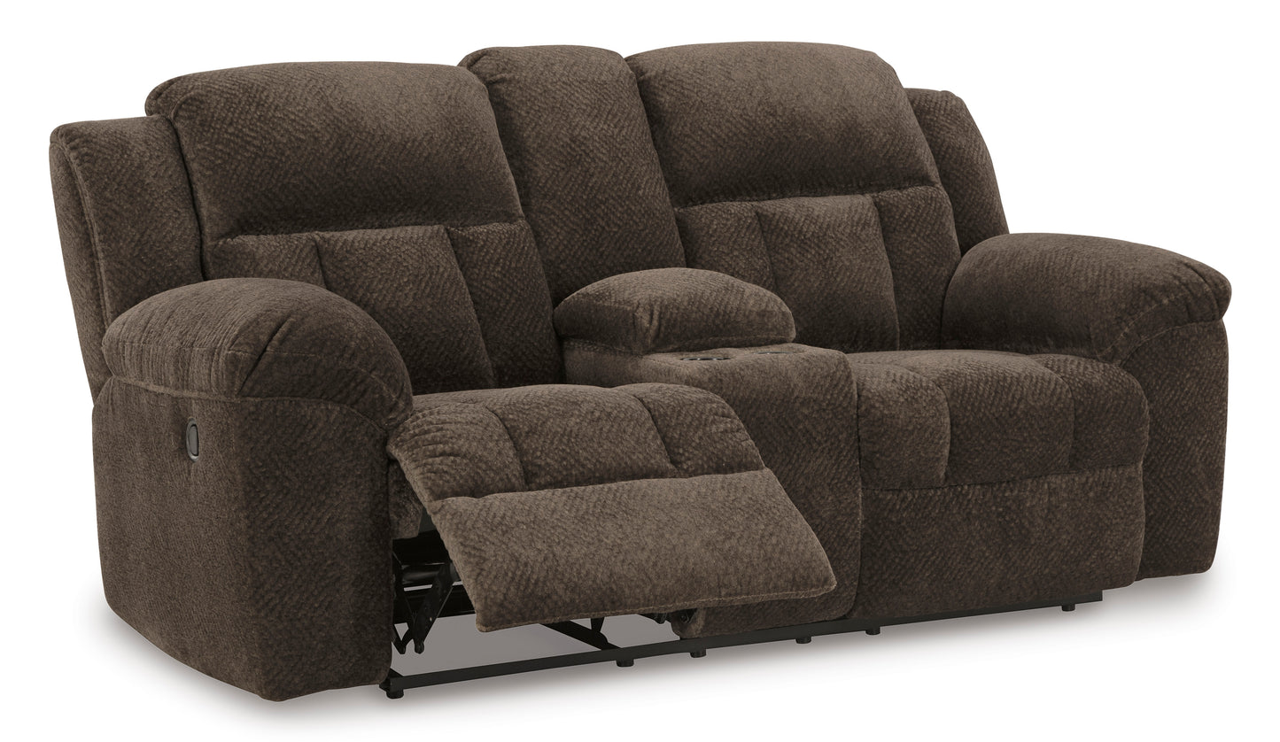 Frohn DBL Rec Loveseat w/Console-Chocolate Color