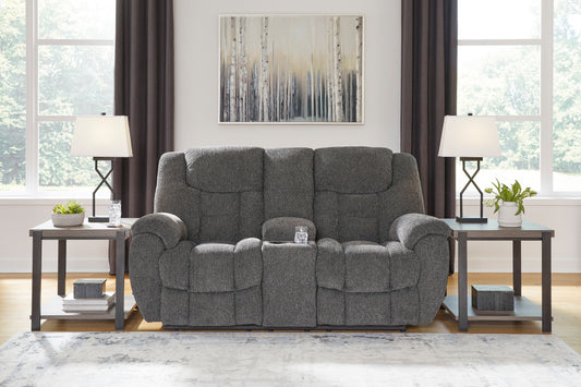 Foreside DBL Rec Loveseat w/Console-Charcol Color