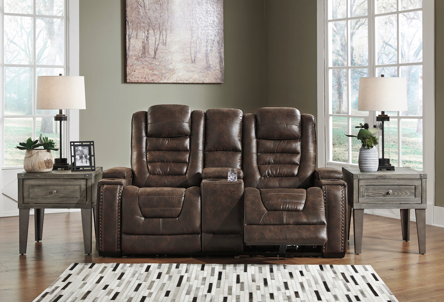 Game Zone PWR REC Loveseat/CON/ADJ HDRST- Bark Color