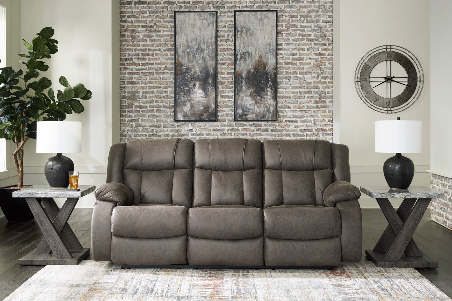 First Base Reclining Sofa- Gunmetal Color