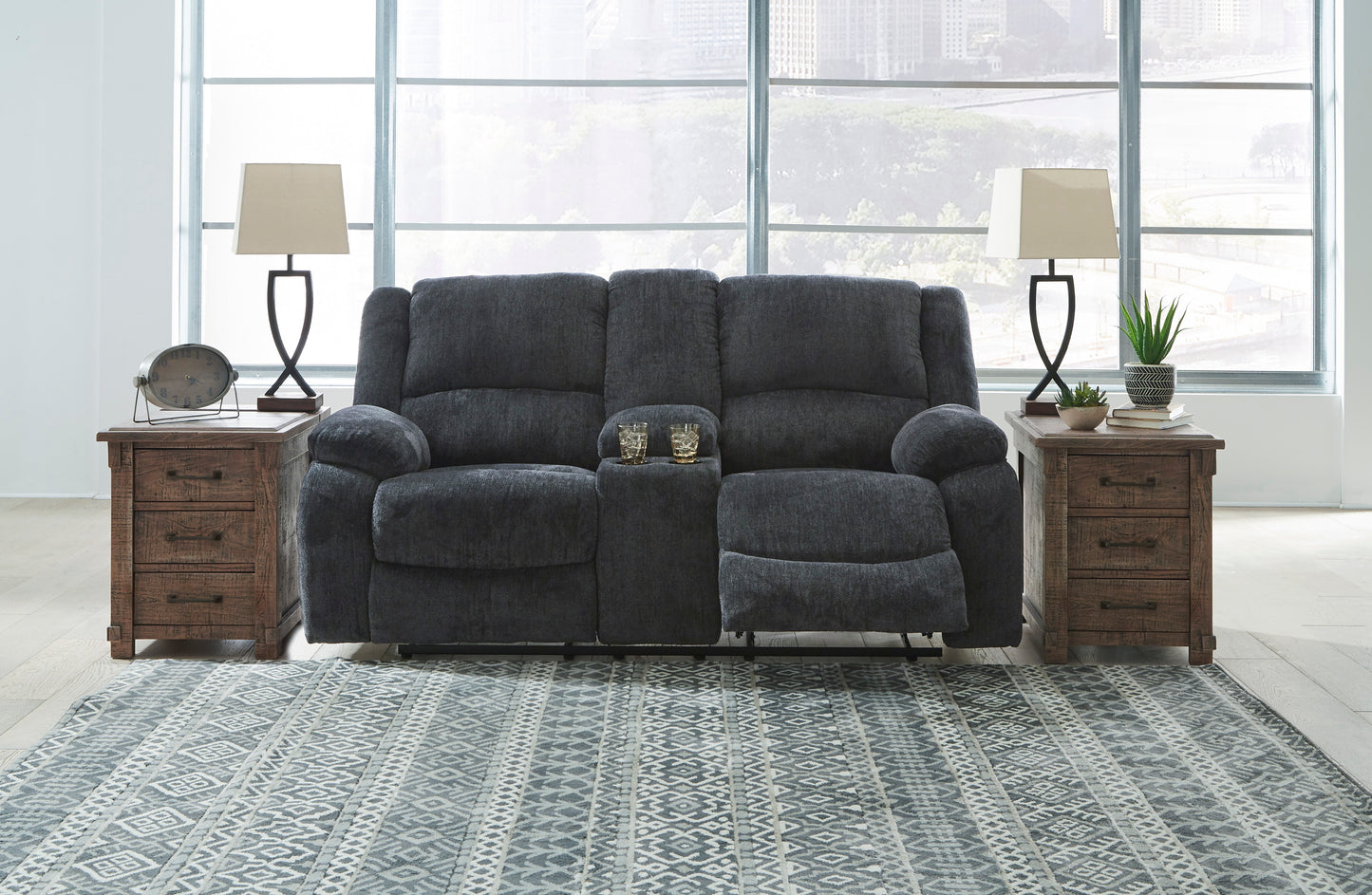 Draycoll DBL REC PWR Loveseat w/Console- Slate Color