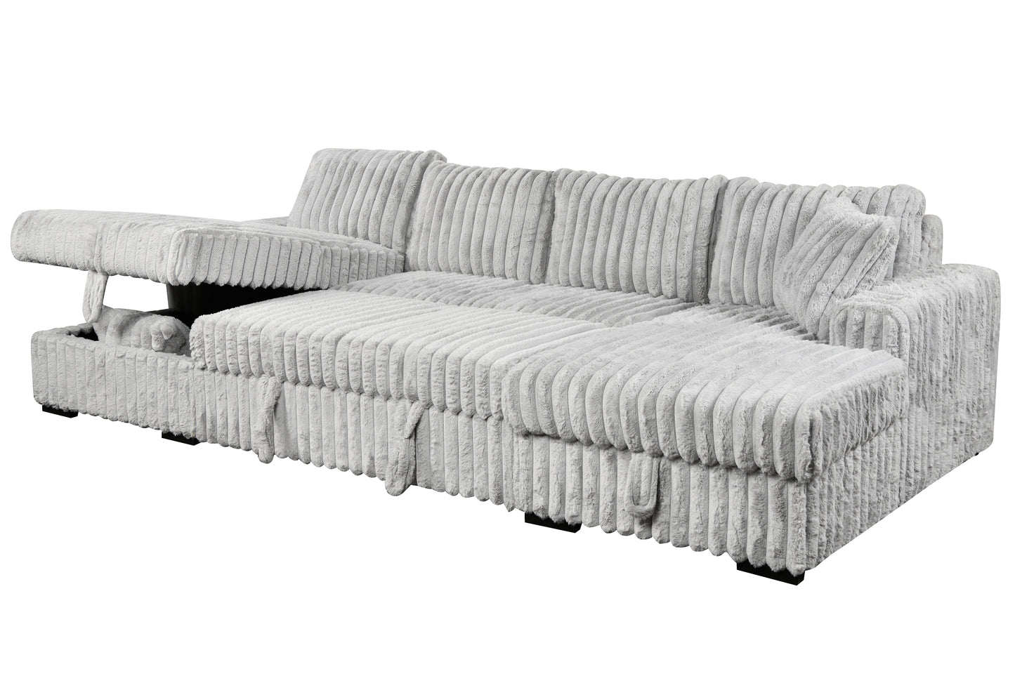 3Pc Arzelia_MediaSleeper_PullOut Sectional_LightGrey