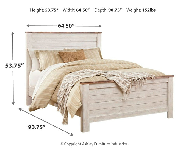 Willowton  Panel Bed With Mirrored Dresser, Chest And 2 Nightstands