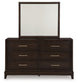 Neymorton Queen Upholstered Panel Bed with Mirrored Dresser, Chest and 2 Nightstands