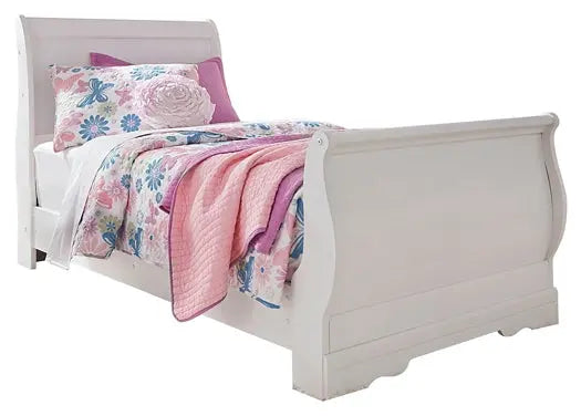Anarasia Twin Sleigh Bed with Mirrored Dresser and Nightstand Premier Furniture & Mattress
