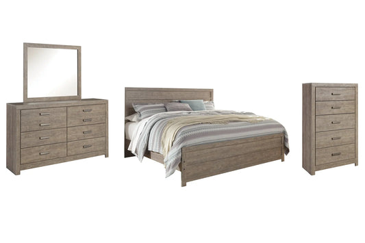 Culverbach King Panel Bed with Mirrored Dresser and Chest Premier Furniture & Mattress