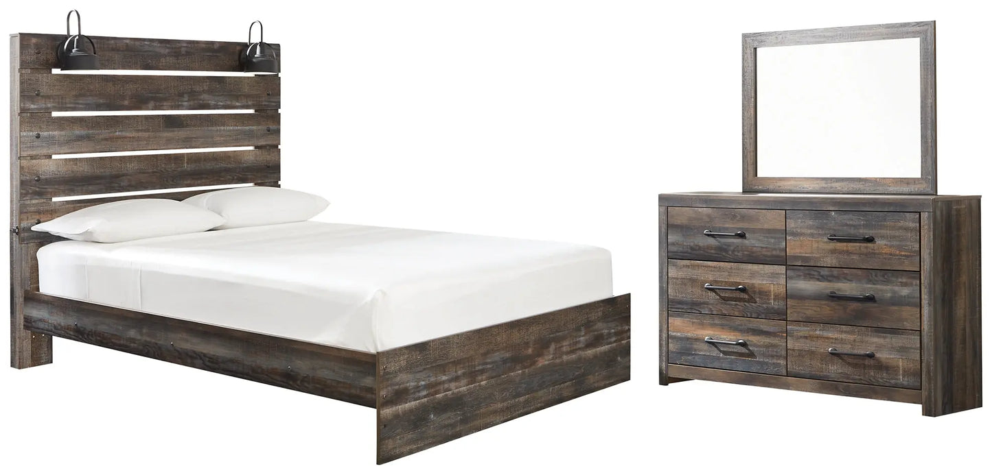 Drystan Queen Panel Bed with Mirrored Dresser Premier Furniture & Mattress