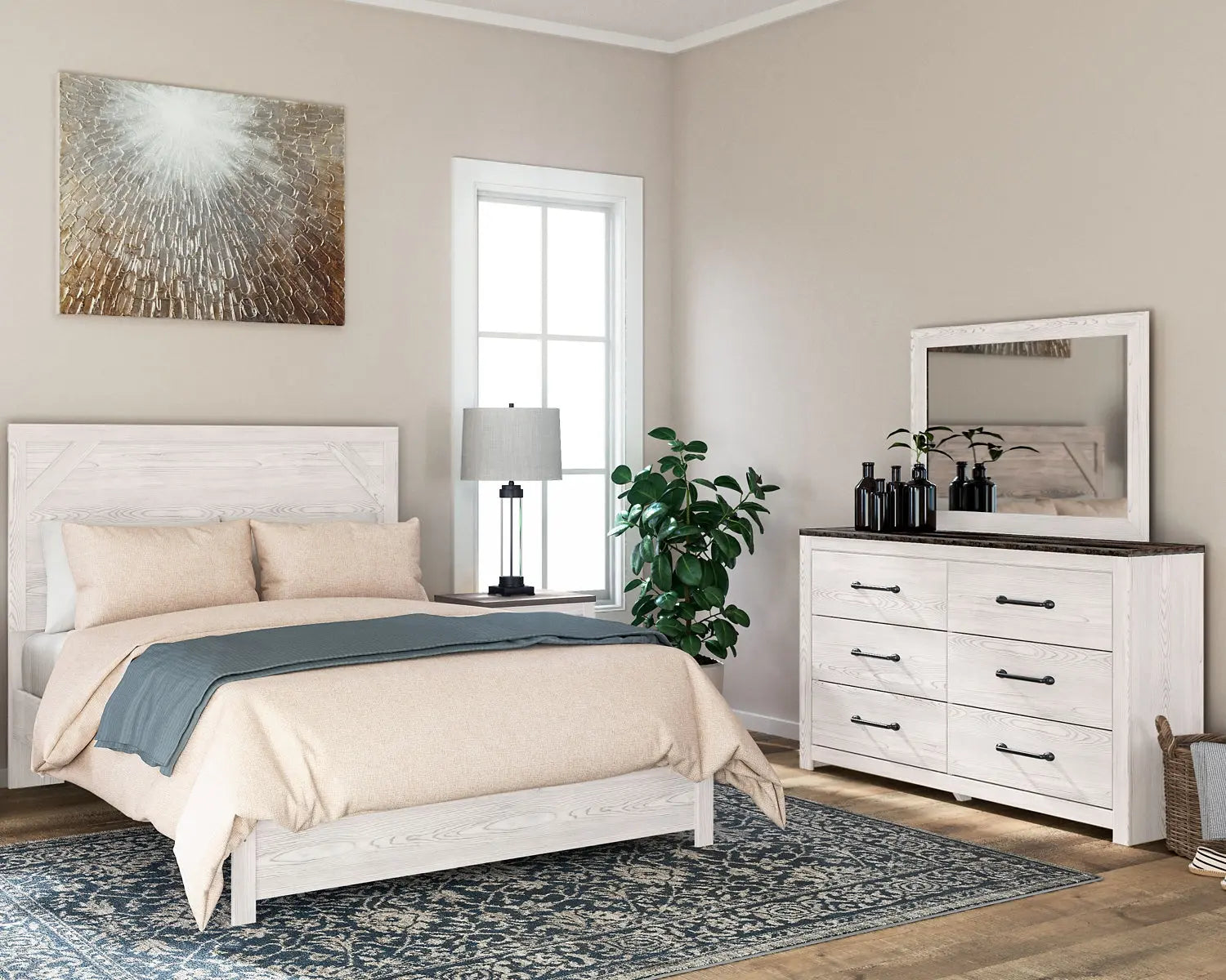 Gerridan Queen Panel Bed with Mirrored Dresser and Nightstand Premier Furniture & Mattress