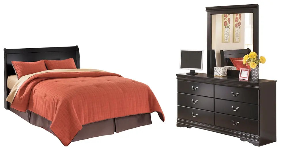 Huey Vineyard Queen Sleigh Headboard with Mirrored Dresser Premier Furniture & Mattress