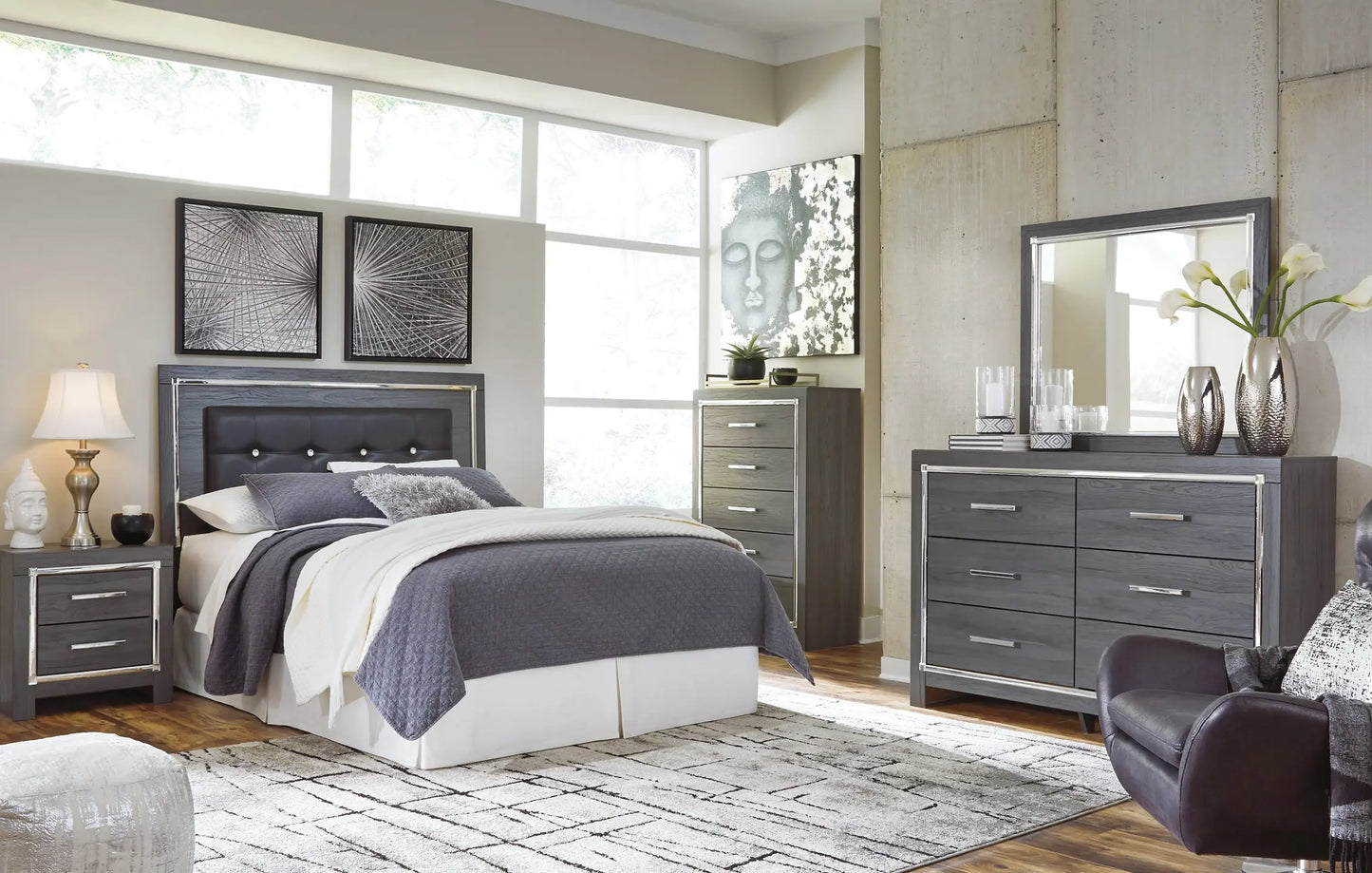 Lodanna Queen/Full Upholstered Panel Headboard with Mirrored Dresser Premier Furniture & Mattress