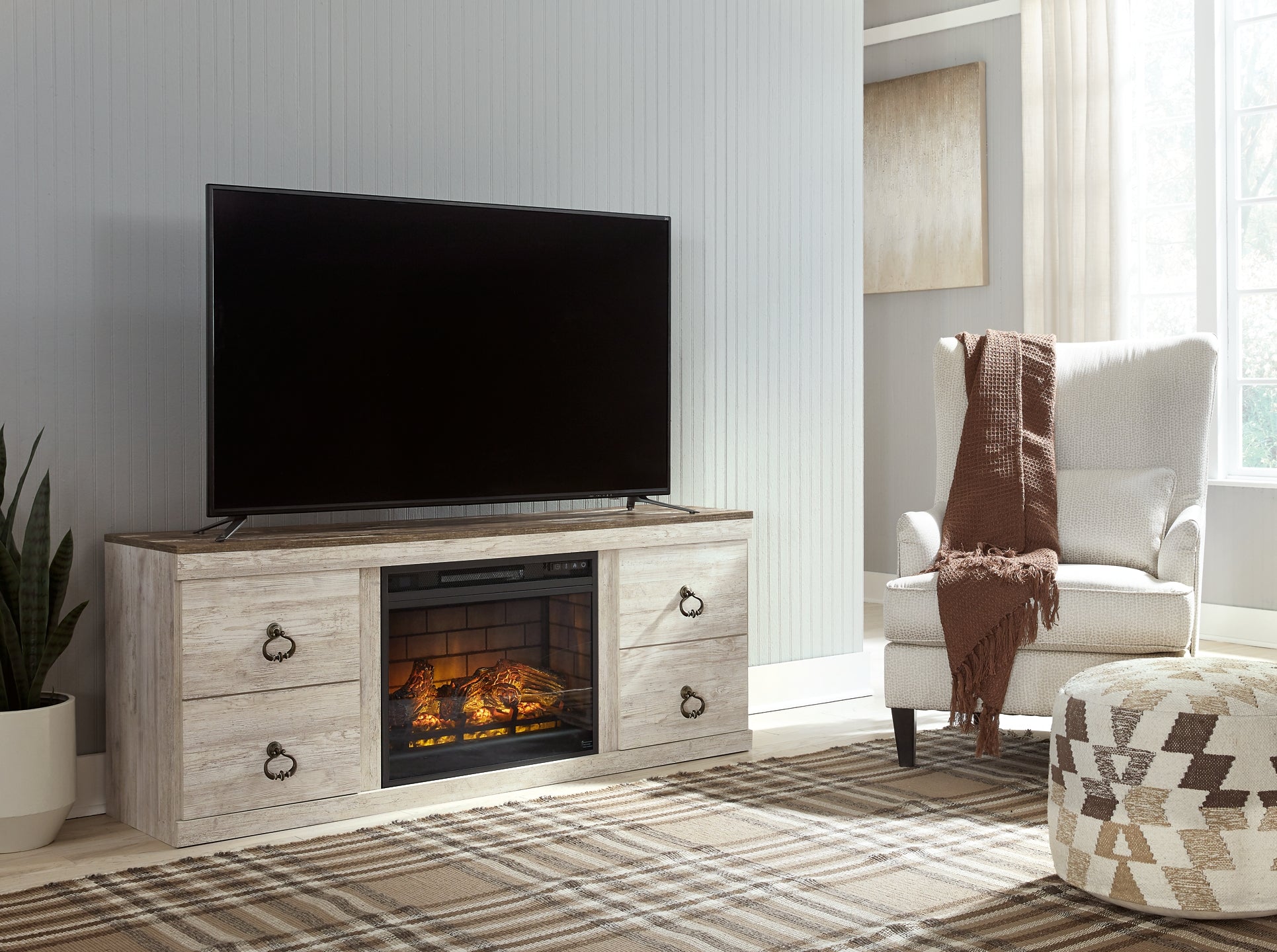 Willowton tv store stand with fireplace