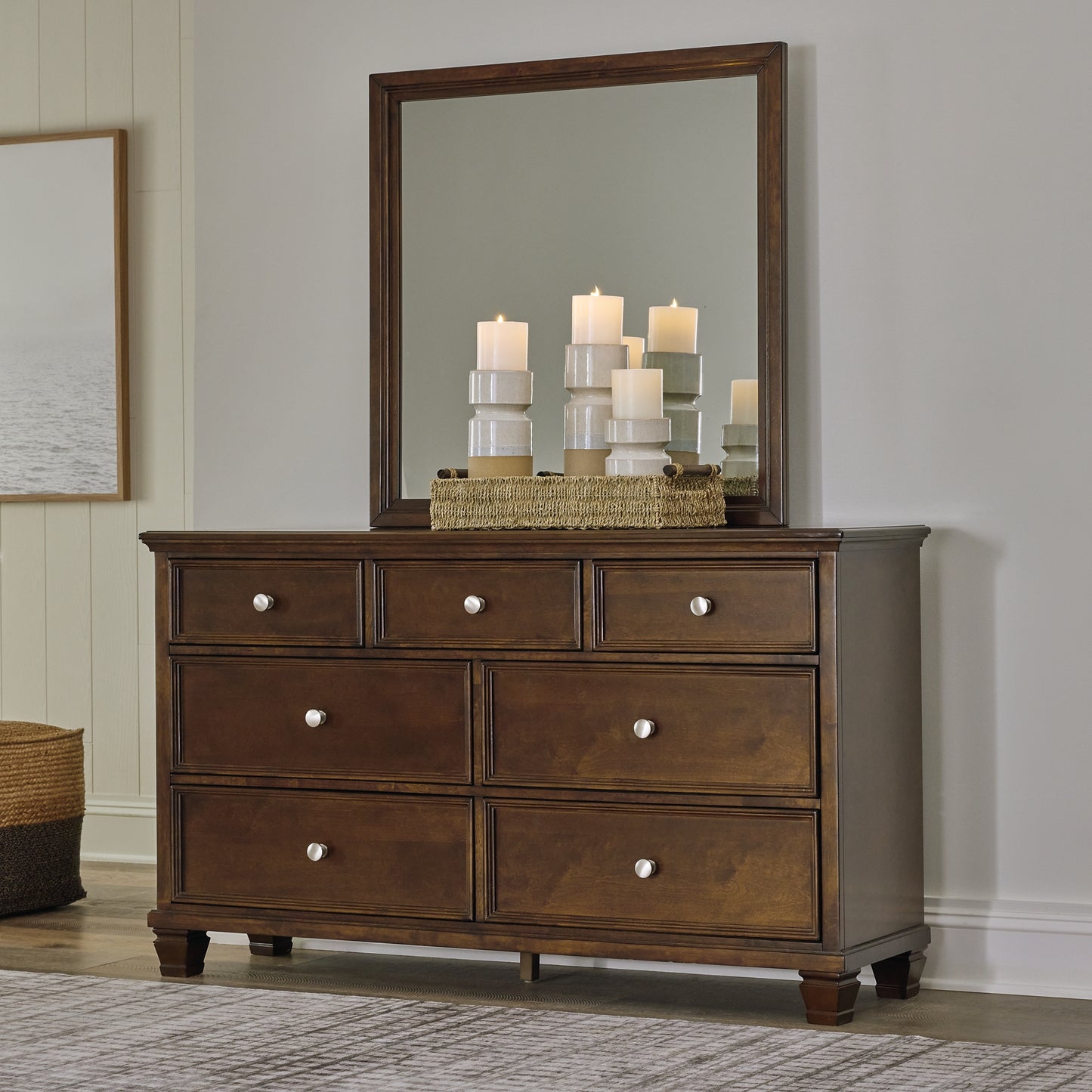 Danabrin King Panel Bed with Mirrored Dresser