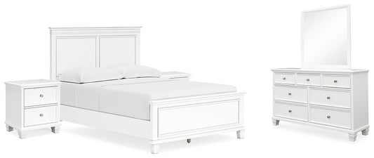 Fortman Full Panel Bed with Mirrored Dresser and 2 Nightstands